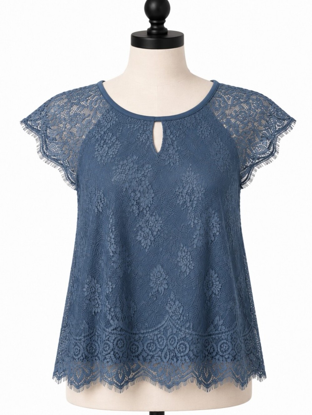 DAY TRIP Teal Lace Cap-Sleeve Women's Top